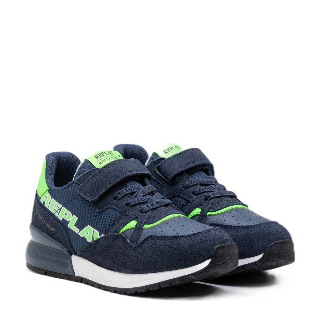 REPLAY Shoot JR 9suède sneakers donkerblauw/groen