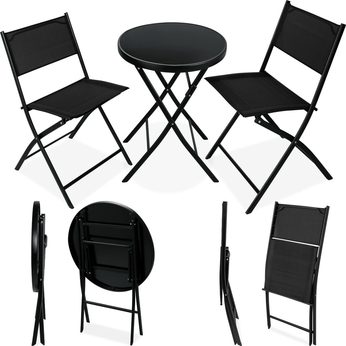 tectake Düsseldorf opvouwbare bistroset voor 2 personen, tafel met blad van veiligheidsglas