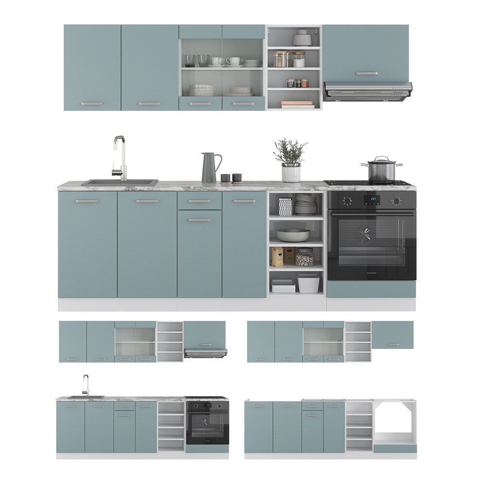 Vicco Küchenzeile R-Line Solid Weiß Blau Grau 240 cm modern Küchenschränke Küchenmöbel