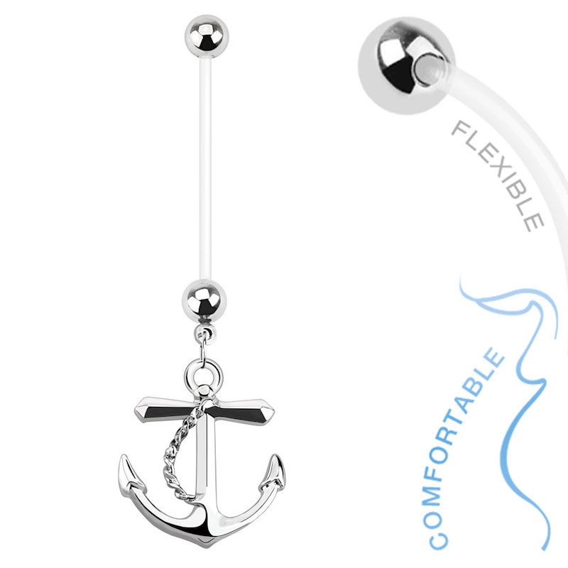 (25mm) Bioflex Schwangerschafts Bauchnabelpiercing Anker - Silber