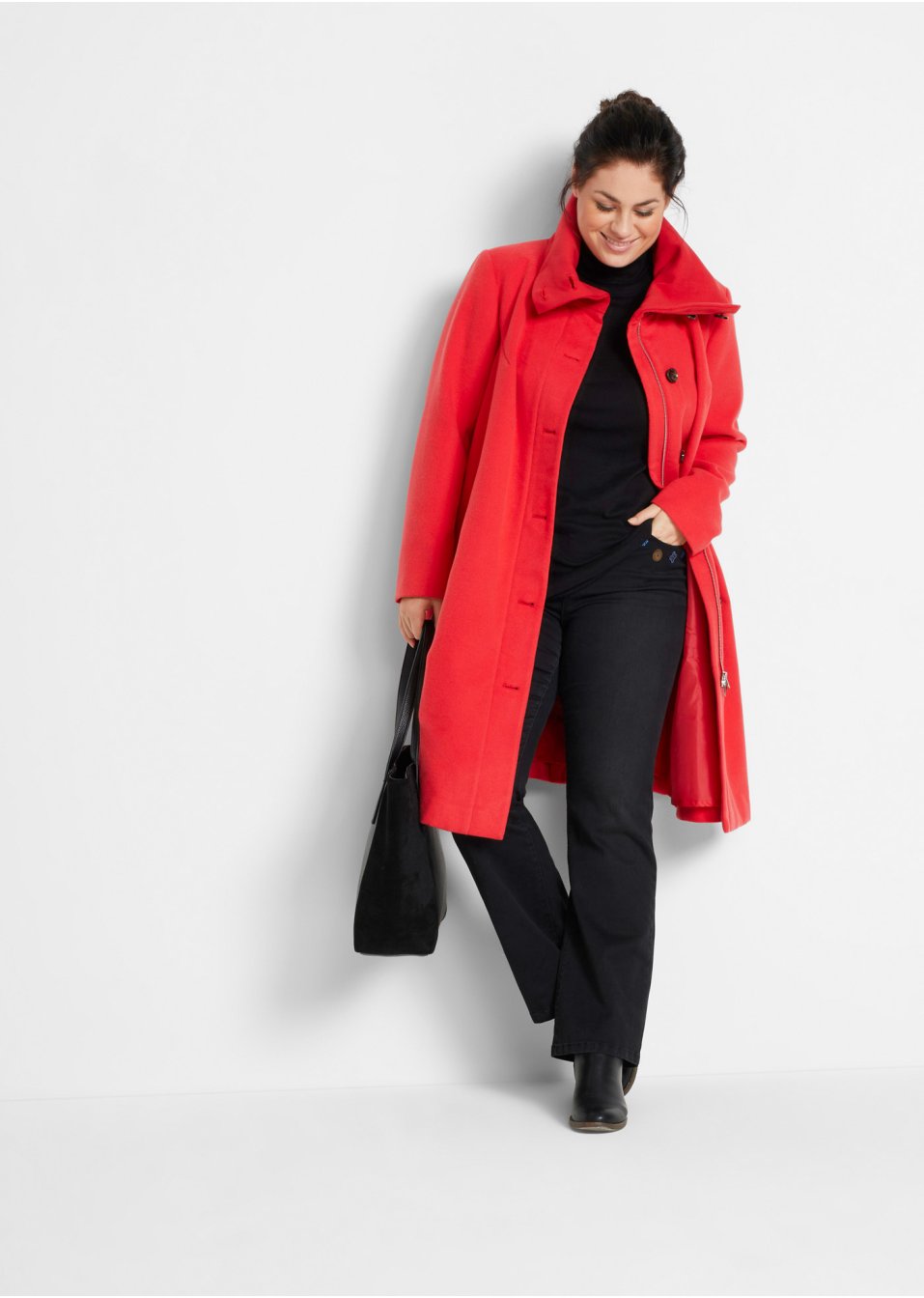 Manteau coupe trapèze avec col haut ample
