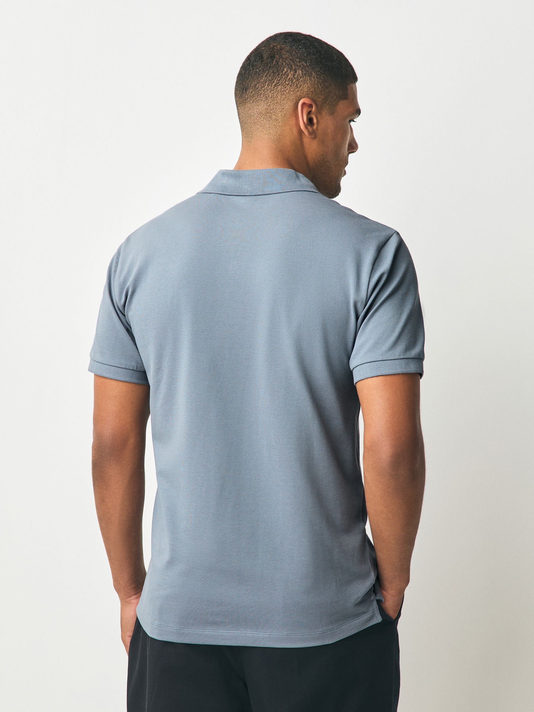 Staalblauw - Slim Fit - Long-Sleeve Pique Polo Shirt