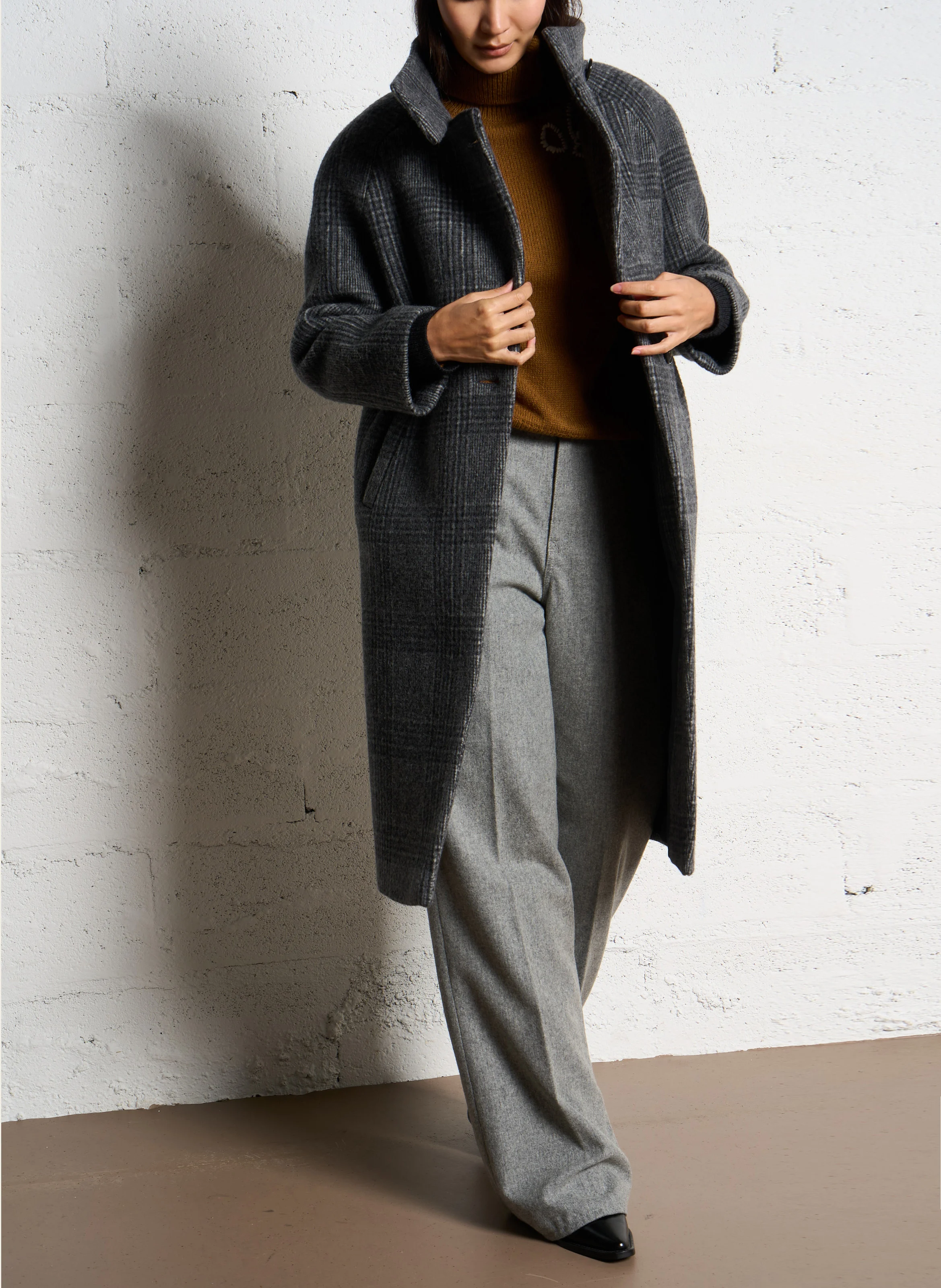 ANGE - Manteau col montant en laine mélangée | Gris