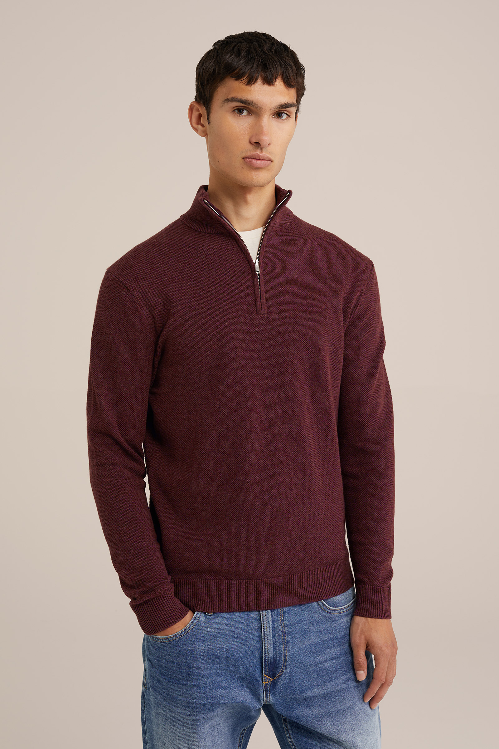 trui met rits WE Fashion Bordeauxrood