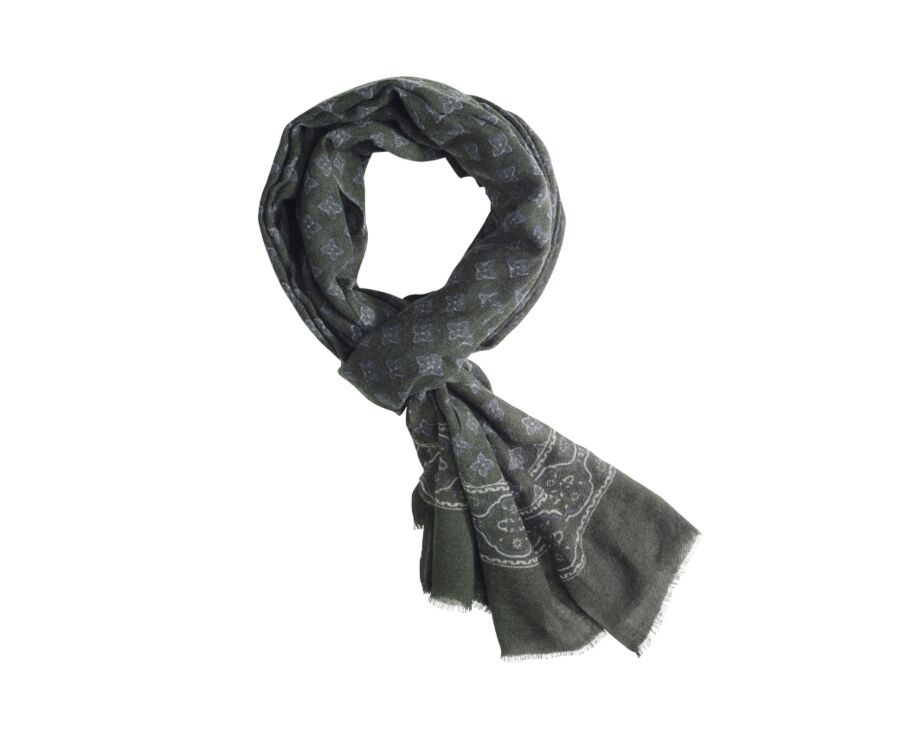 Écharpe Laine Vert et motif gris