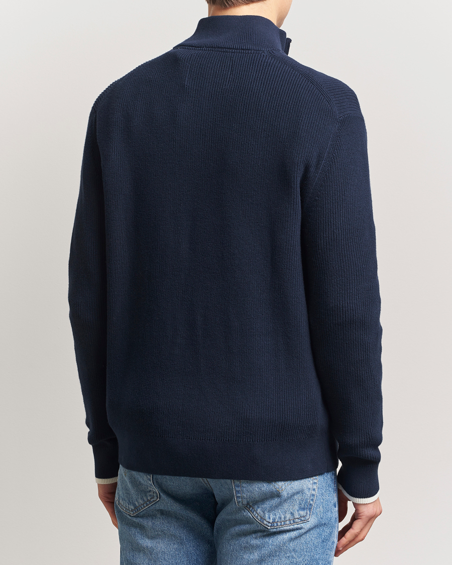 GANT Ribbed Cotton Half Zip Evening Blue