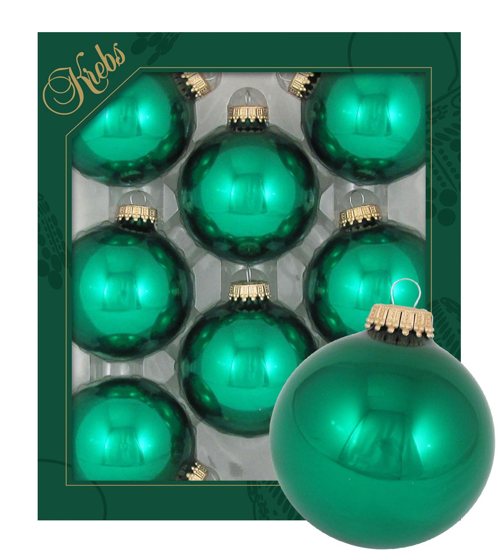 Smaragdgroene glanzende glazen ballen van 7 cm, effen, 8 stuks, kerstballen, kerstversieringen, kerstversieringen voor de kerstboom