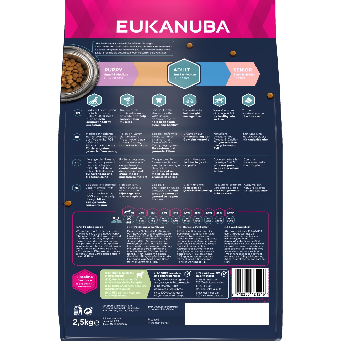 EUKANUBA Trockenfutter Hund Small & Medium Breed Adult, Lamm & Reis 2,5 kg
