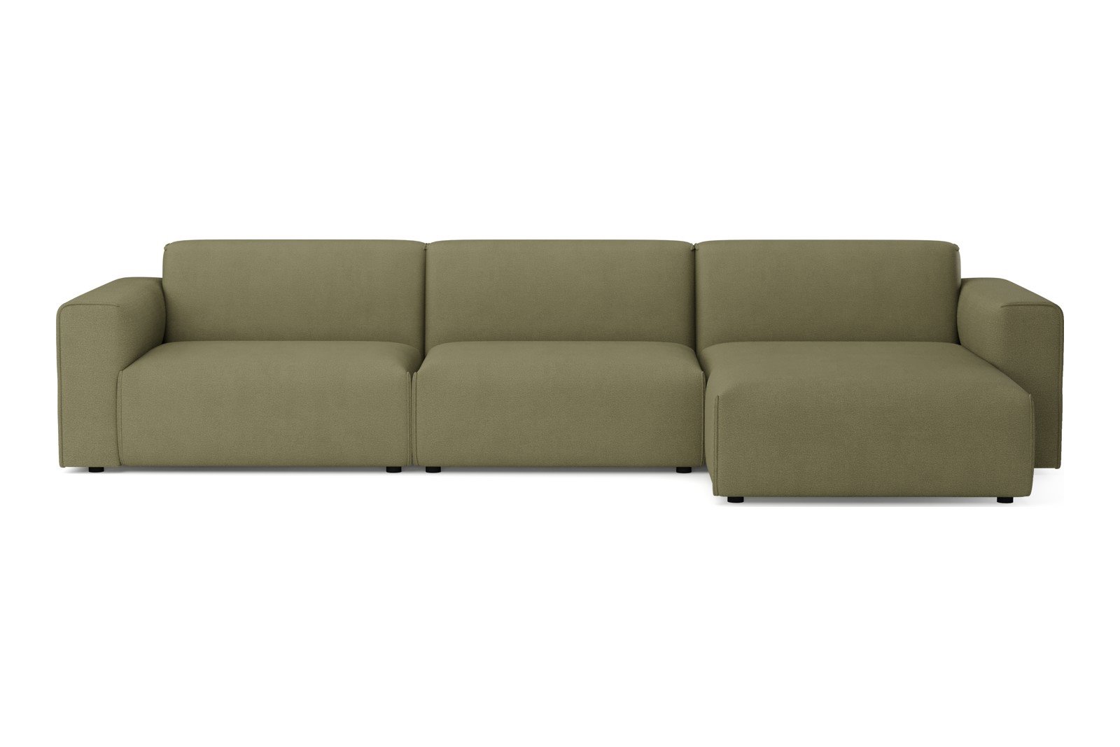 Monaco Lux 3-seter med XL sjeselong høyre Tekstil Brego 77 Green med sorte ben. Lux komfort.