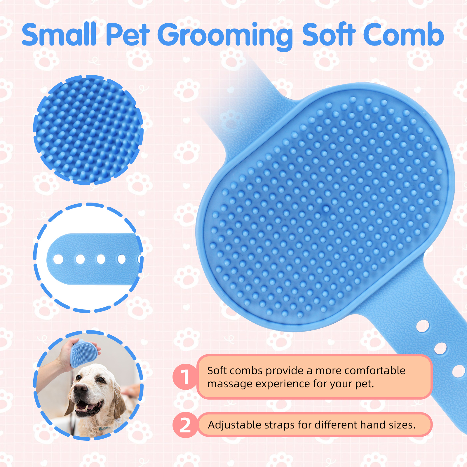 Nobleza - Conjunto de 6 peças para higiene de pequenos animais, kit de higiene para coelhos com escova de cerdas, luva de banho e massagem, pente para higiene de hamsters (azul)