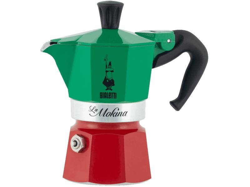 Bialetti Espressokocher Mokina Italia 1 Tassen, Grün/Rot/We Italienische Espressokanne – ein Design-Klassiker
