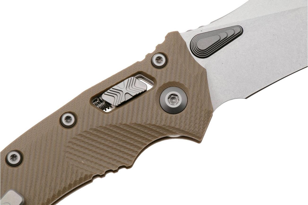 Microtech Amphibian 137RL-10FLGTTA, Stonewashed M390MK, Fluted Tan G-10 zakmes