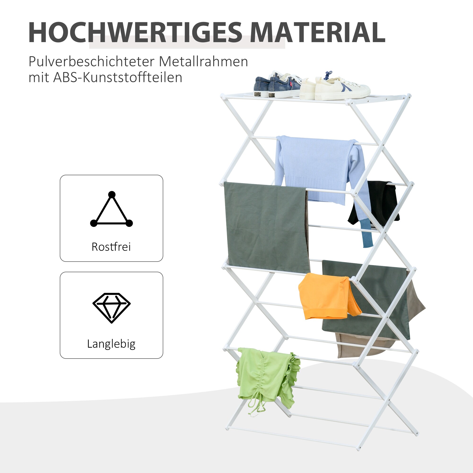 HOMCOM Wäscheständer mit 8 Ebenen weiß 74 x 35 x 144 cm (LxBxH)