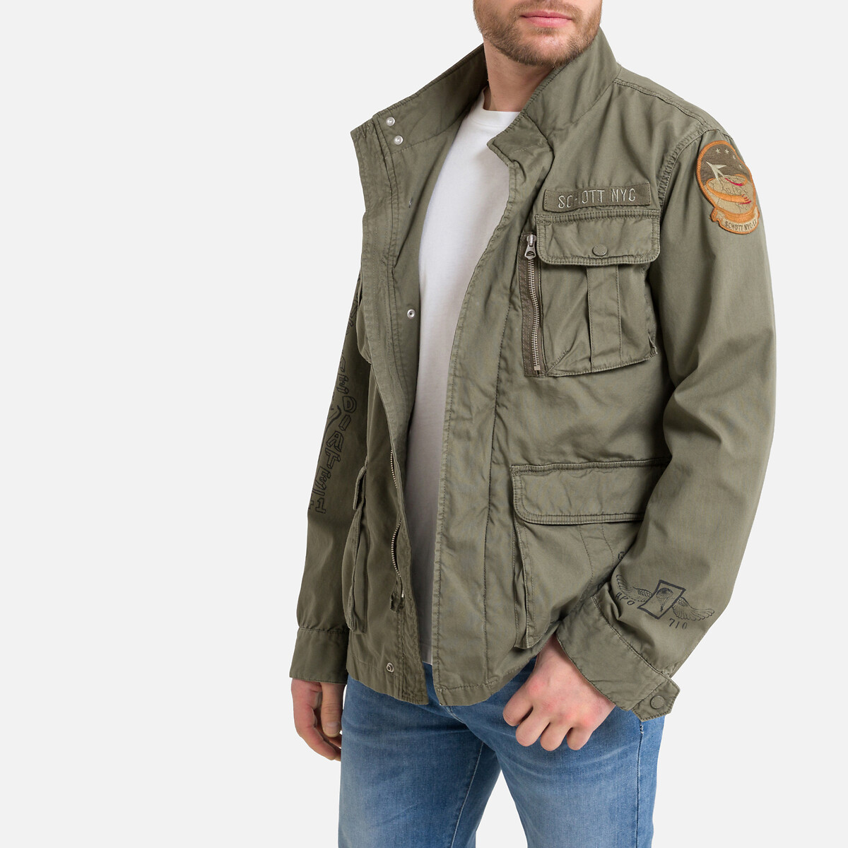 SCHOTT<br>Parka militar com zíper e distintivos M-1941