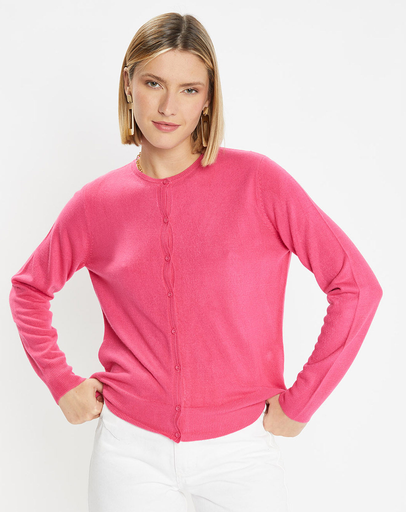 Galeries Lafayette Cardigan en Maille fine Fanny rose