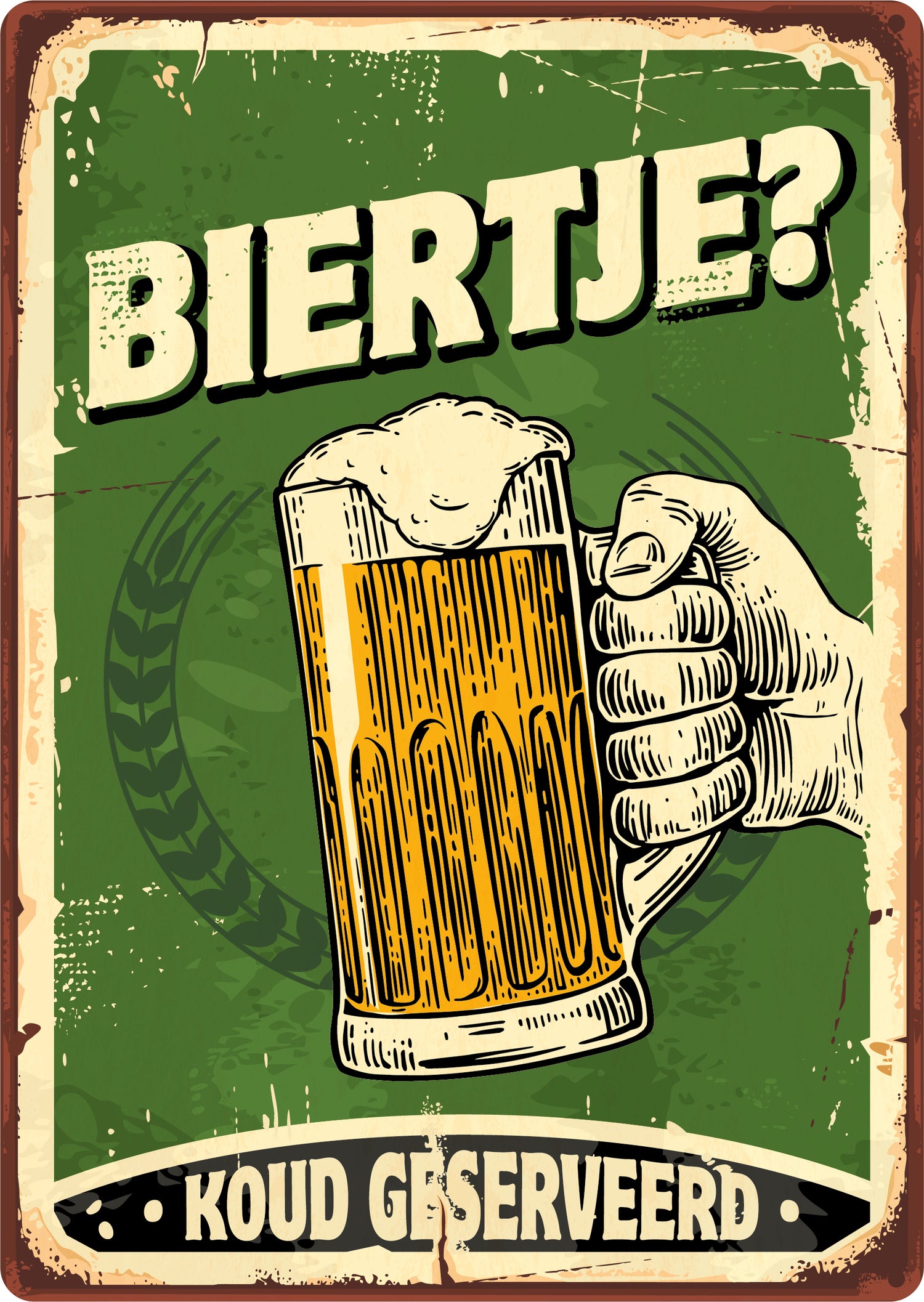 Plenty Gifts tuin wanddecoratie Blik Biertje groen 21 x 14,8 x 0,5 cm