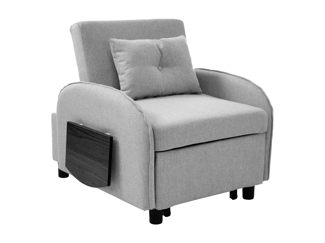 Fauteuil escamotable en lin - avec tables d'appoint pliantes - Gris clair