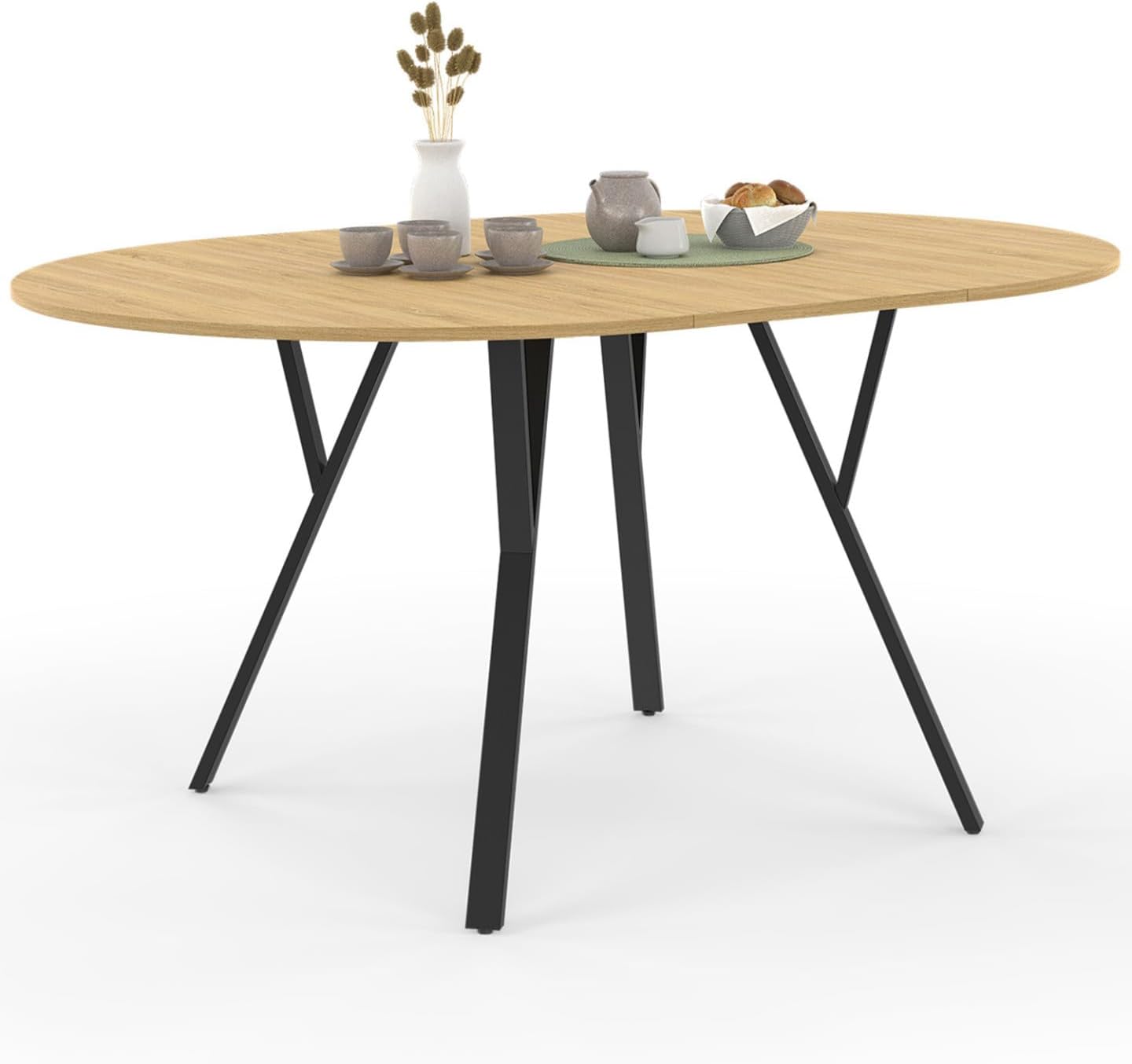 IDMarket - Ausziehbarer runder Esstisch YSEULT 4-8 Personen Holz und Schwarz Industriedesign 110-150 cm