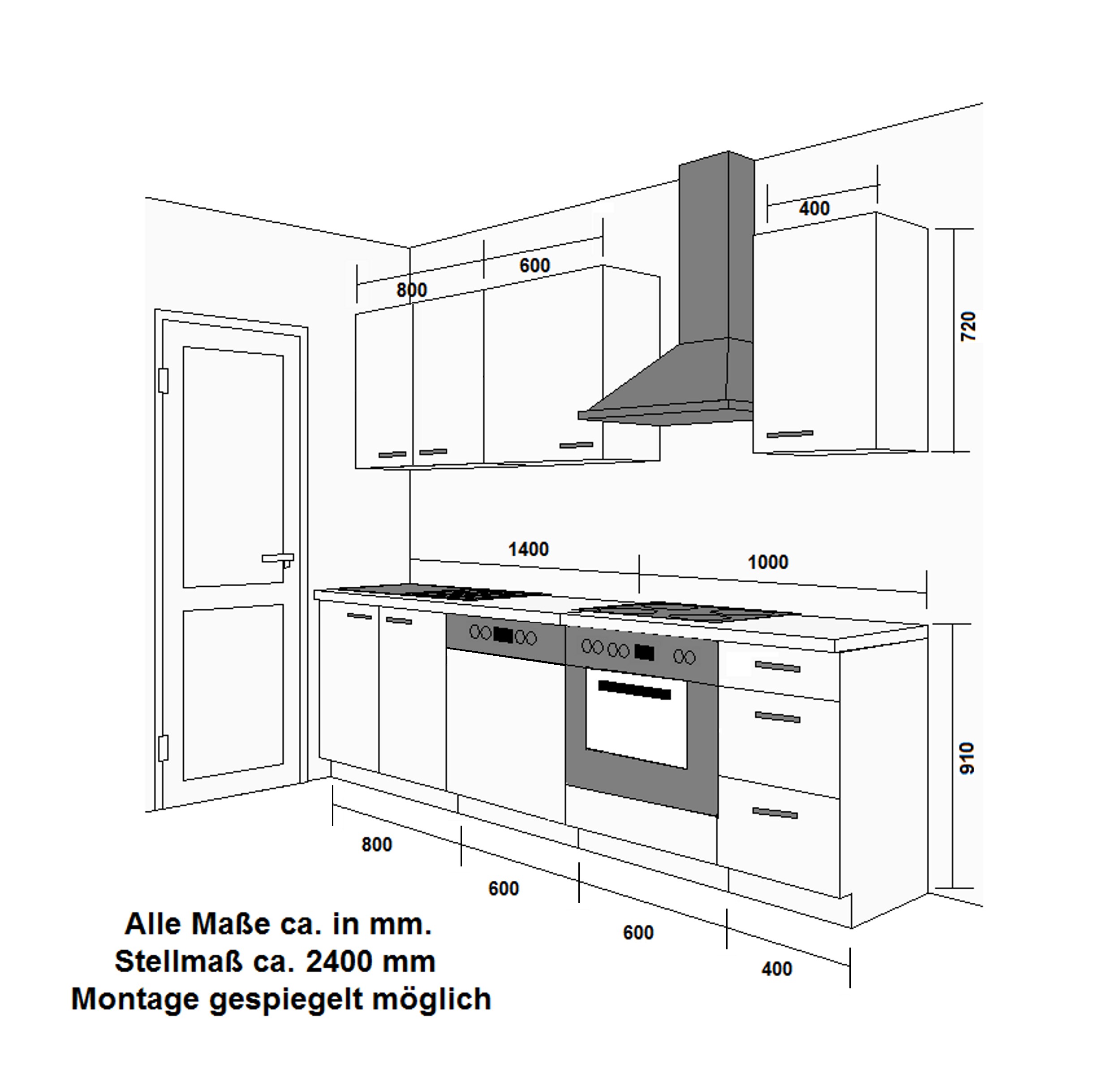 Küche SCANDI Basic 240 cm Fischgrät Optik Küchenzeile Küchenblock Einbauküche
