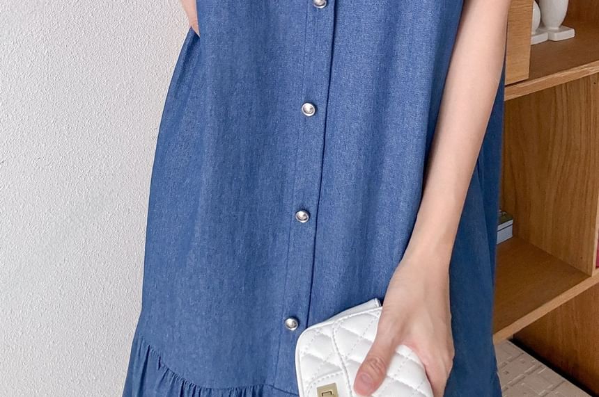 Chubby Girl - Losse midi-jurk van denim met korte mouwen