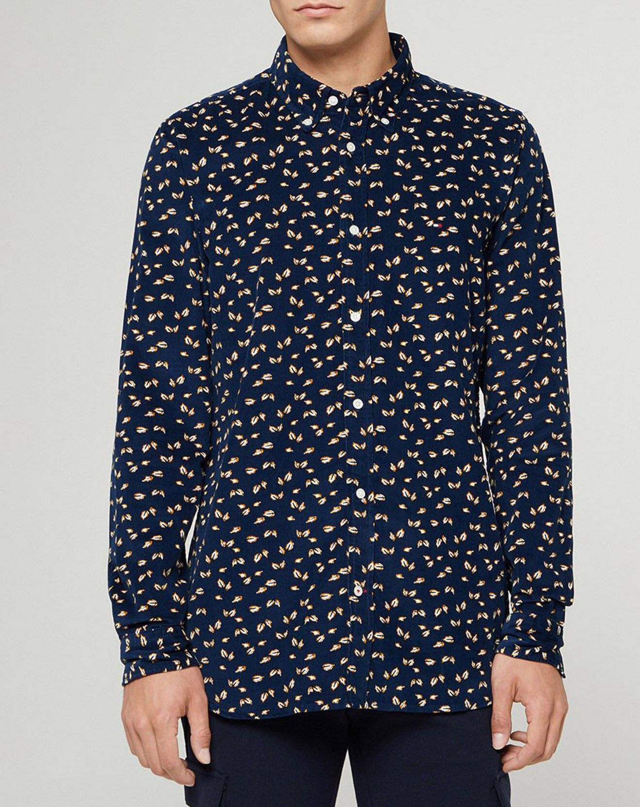 Tommy Hilfiger Chemise Slim 100% Coton Bio Velours Corduroy imprimée bleu marine