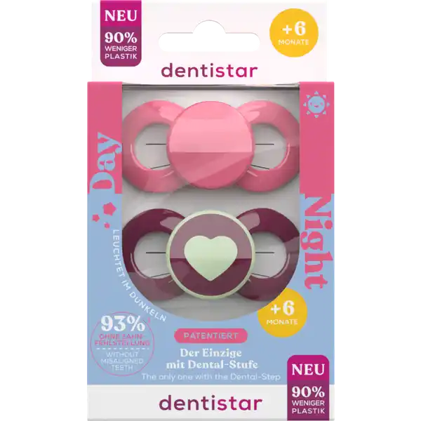 Day & Night Beruhigungssauger 6-14 Monate Pink / Bordeaux Herz