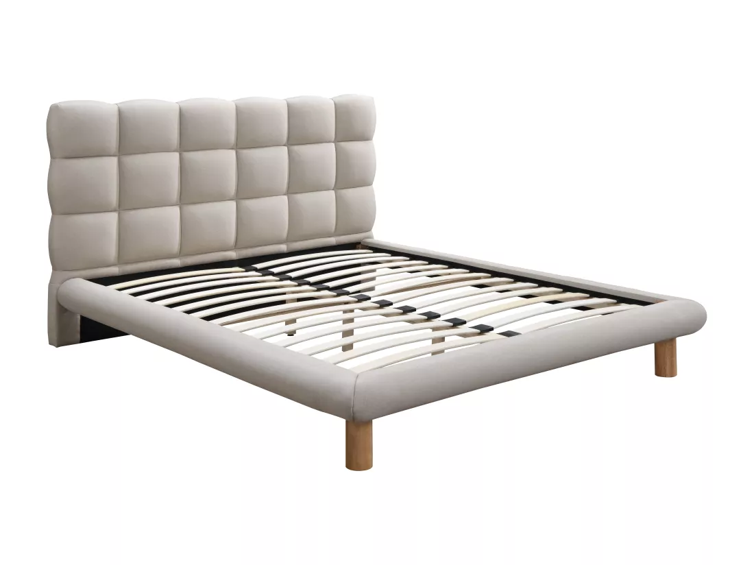 Lit avec tête de lit matelassée 160 x 200 cm - Tissu - Beige - FUDALI