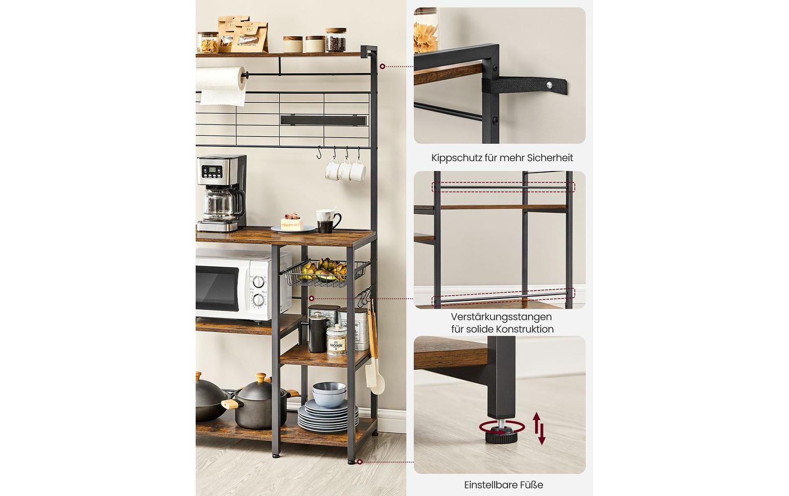 Küchenregal 90 cm x 167.3 cm, Braun/Schwarz<br>Küchenorganizer