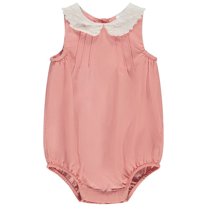 Barboteuse à col claudine brodé pour bébé fille - Rose