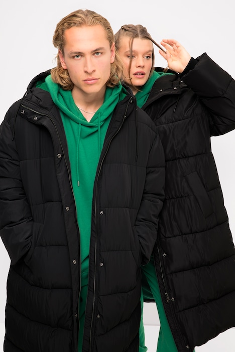Steppmantel, oversized, Kapuze, Langarm, Color-Futter, Unisex