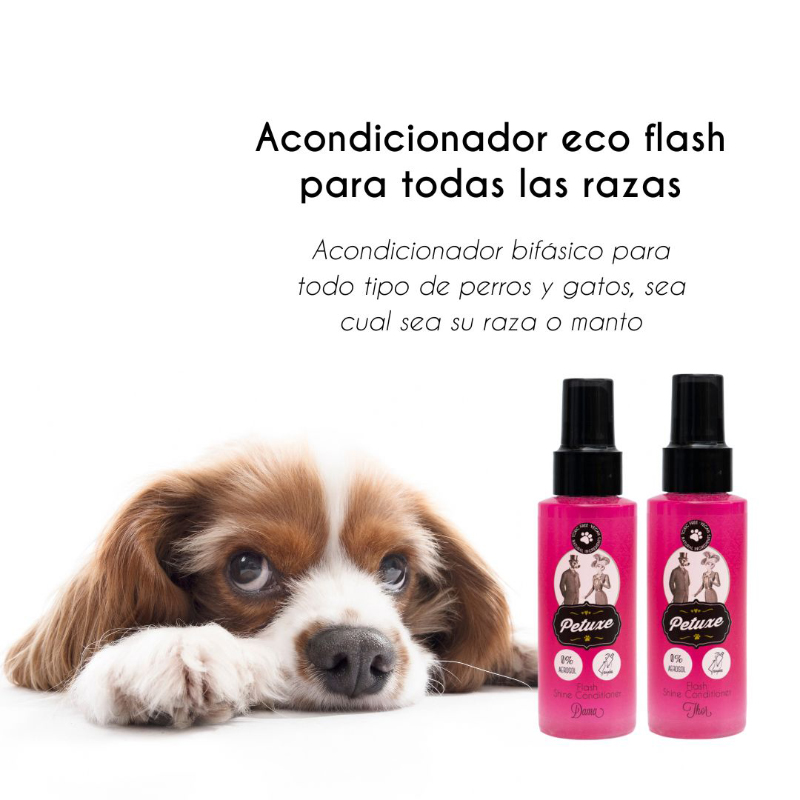 Condicionador bifásico Petuxe Eco Flash para cães e gatos de todas as raças. Desembaraça e dá brilho. 100 ml (Feminino)