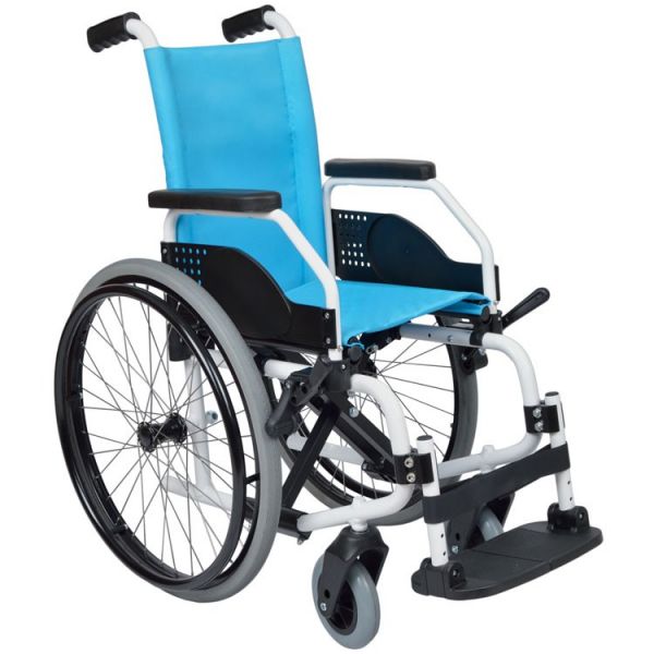 Orthos XXI Cadeira de Rodas Liga Leve Liliput Light Cores (Texto) Azul Modelo Patim elevatório direito Largura Assento Cadeiras 34 cm Rodas: Pneumática (Enchida com ar)