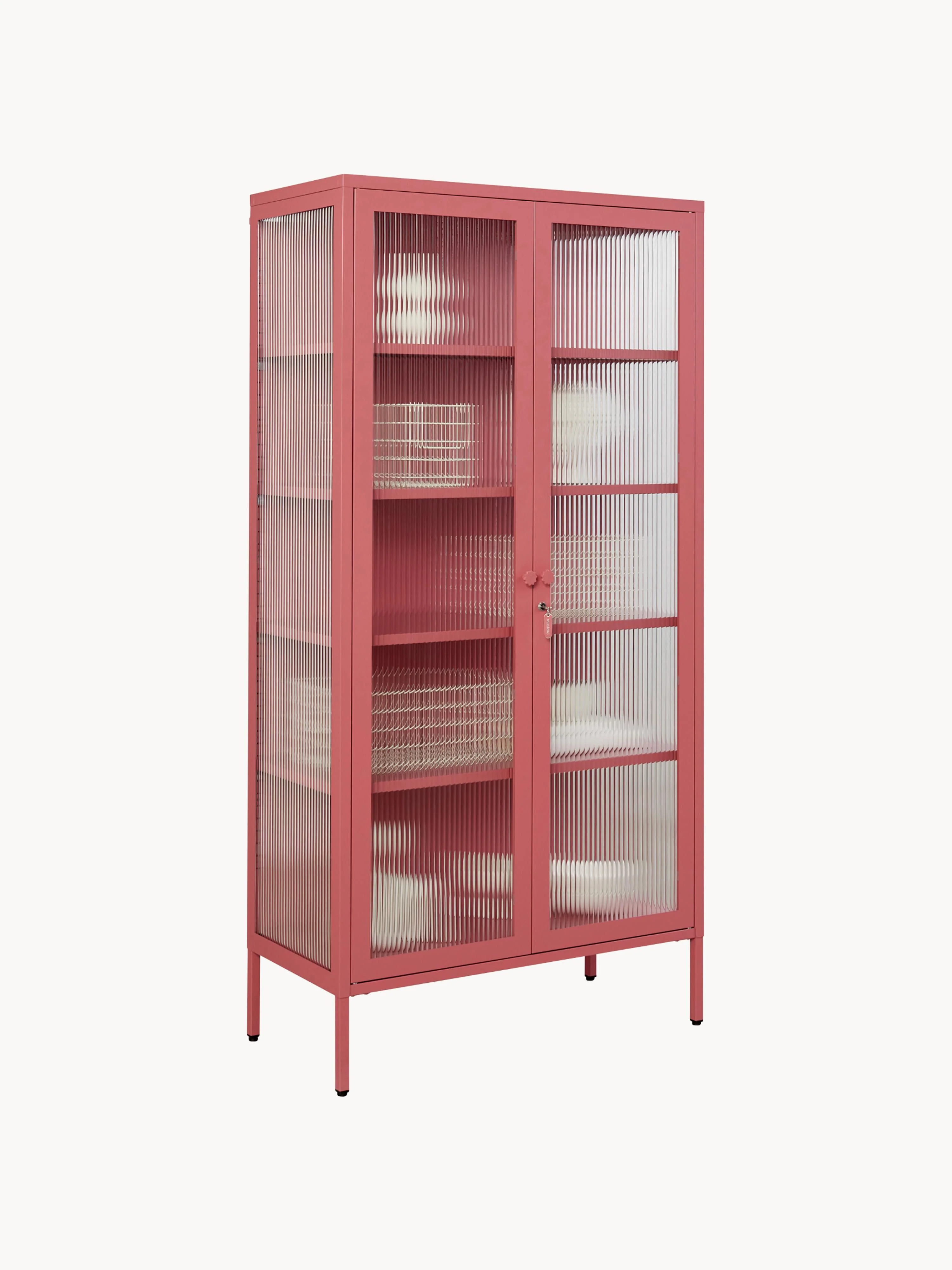 Metalen vitrinekast The Collector met geribbeld glas