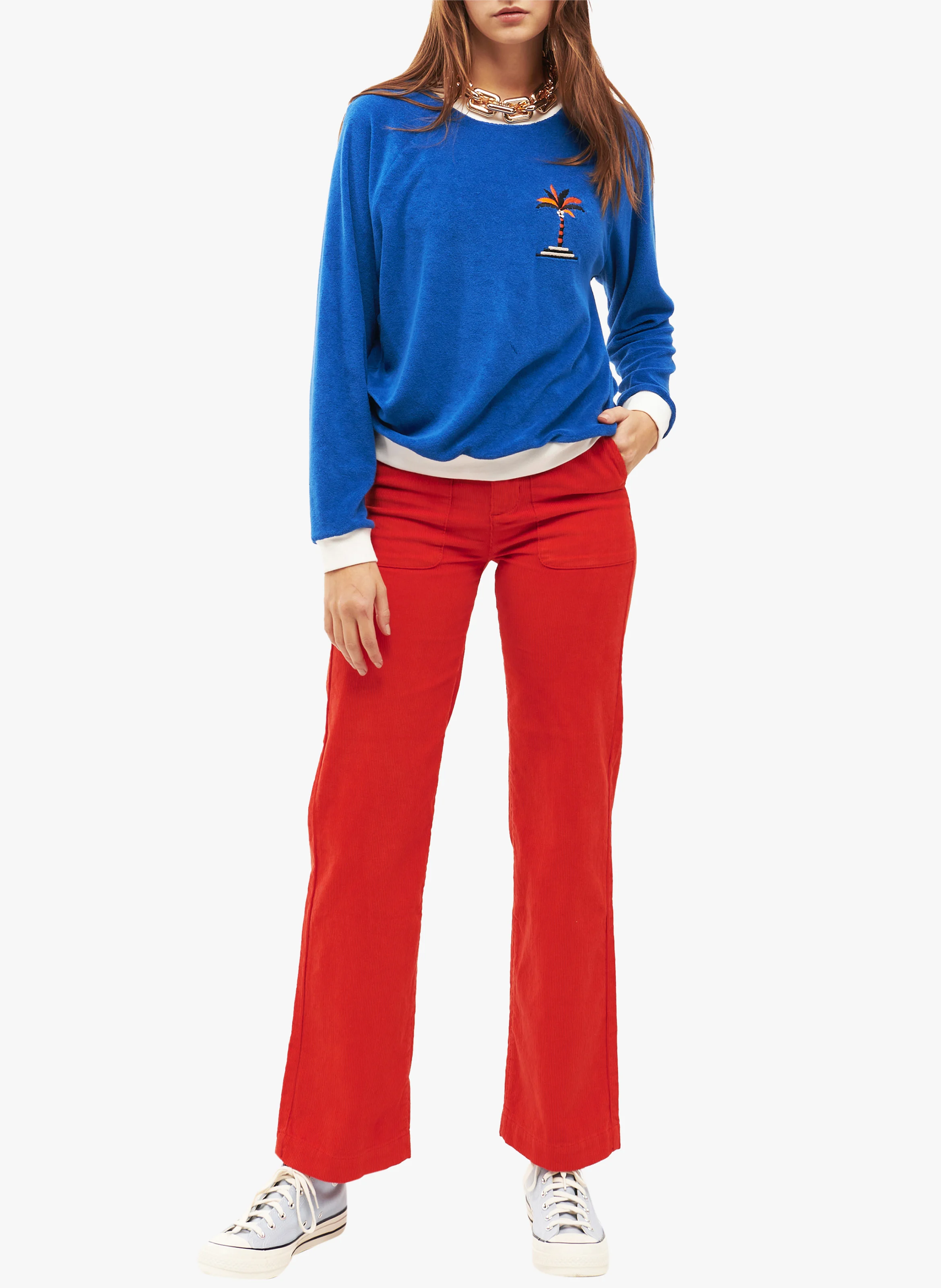 WILLIAM - Pantalon droit en velours de coton côtelé| Rouge