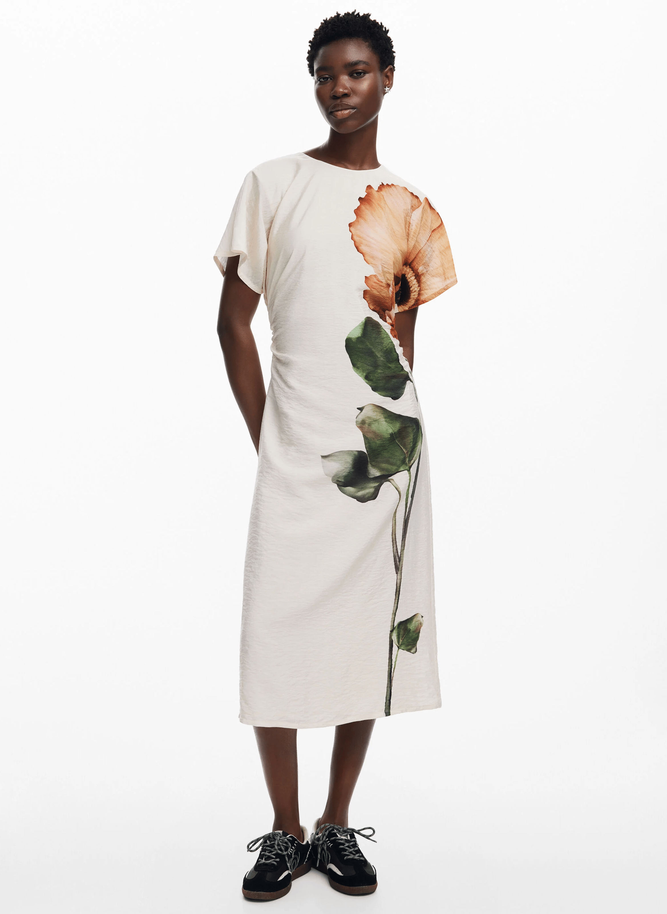 Robe midi imprimée à fleur | Marron