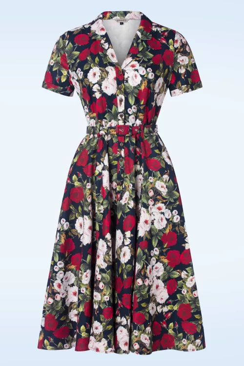 Banned Retro Rose dreams swing jurk in marineblauw