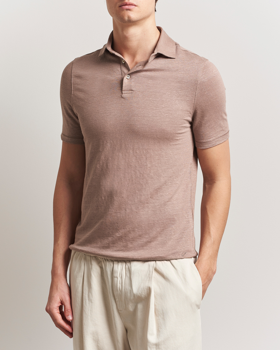 Stenströms Linen Polo Shirt Light Brown