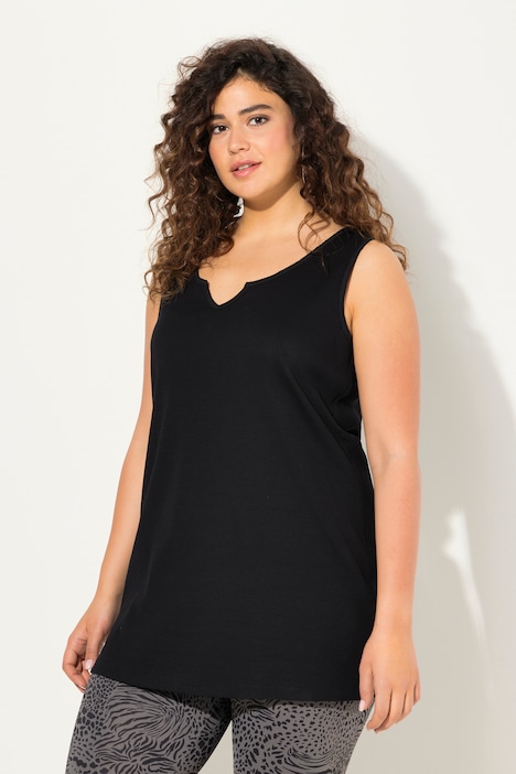 Top, Rippjersey, offenkantig, Tunika-Ausschnitt, ärmellos