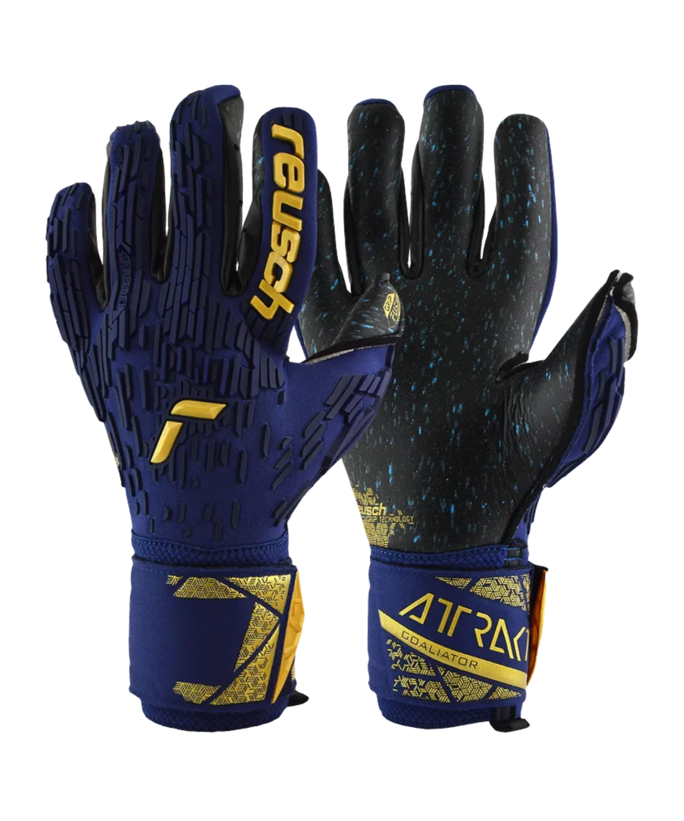 Reusch Attrakt Freegel Fusion Goaliator TW-Handschuhe Night Spark 2024 Blau Gold F4411
