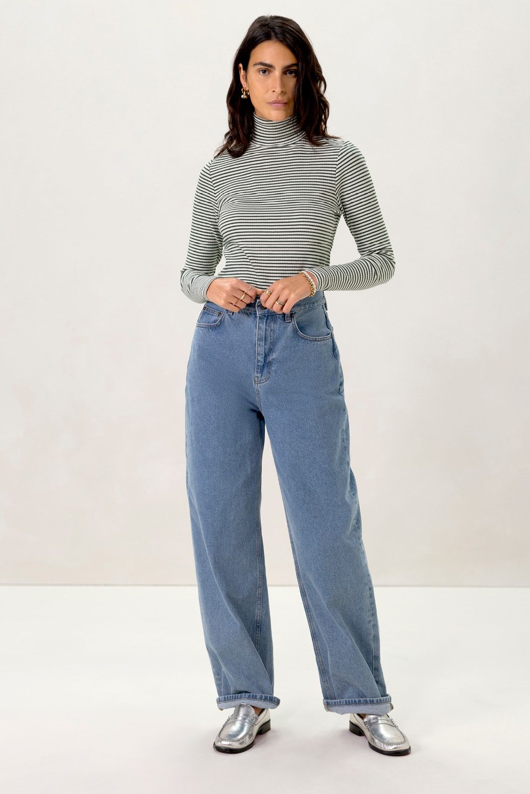Groen gestreepte top met turtle neck
