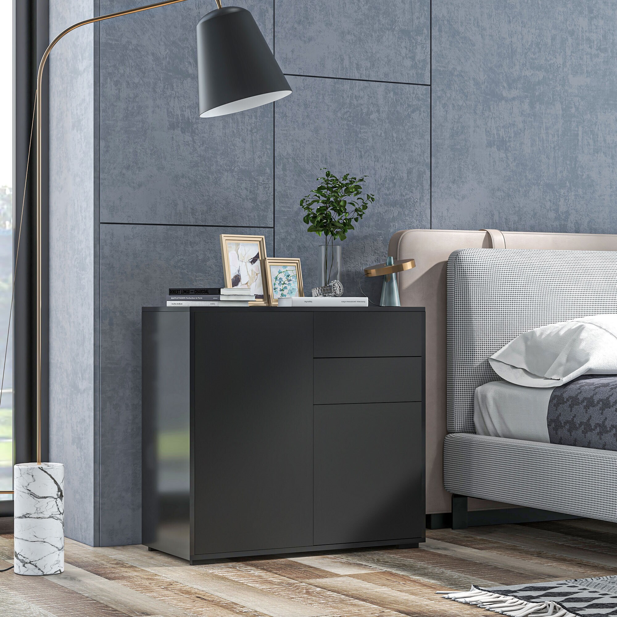 HOMCOM Sideboard mit Anti-Kippvorrichtung schwarz 79L x 36B x 74H cm