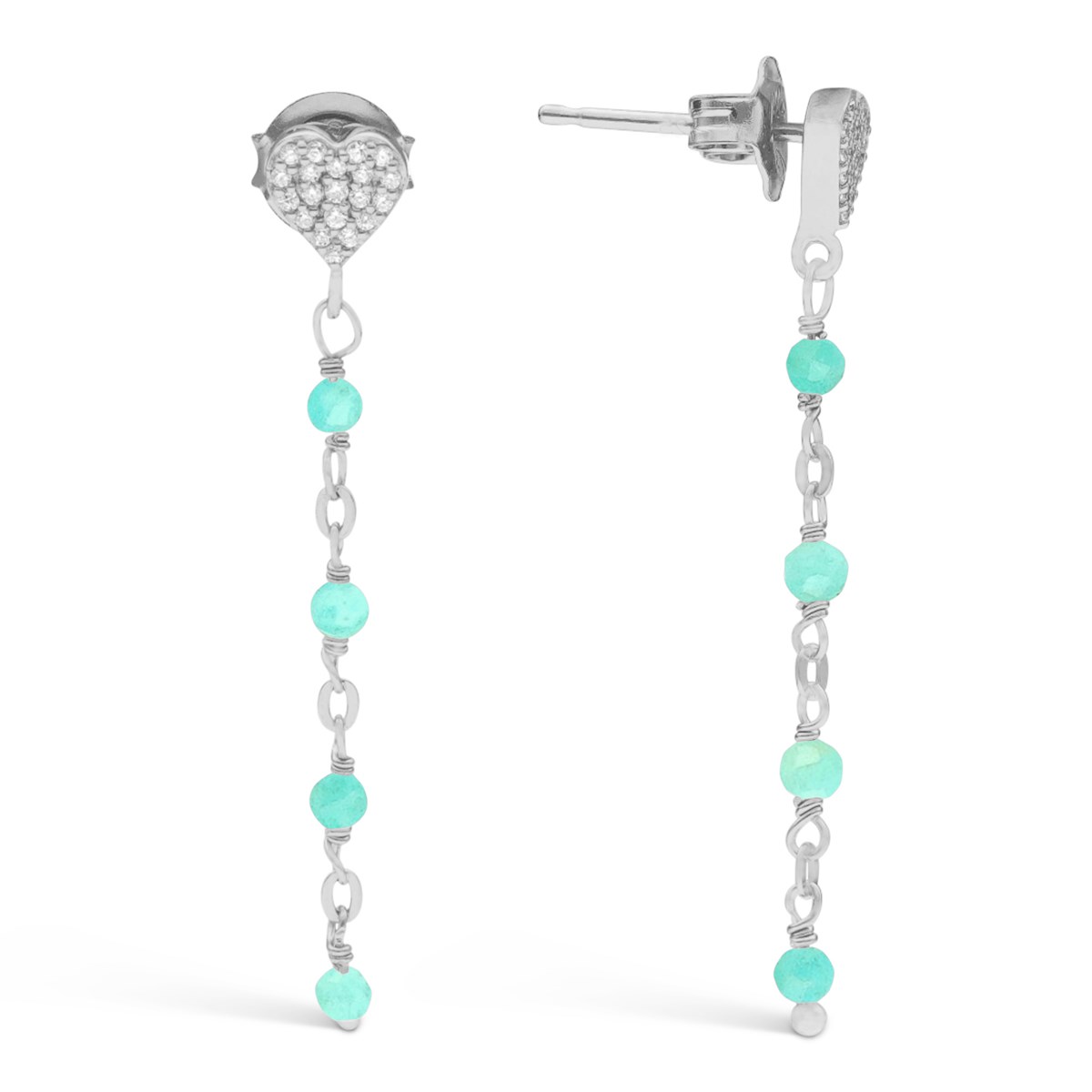 Boucles D'oreilles Argent Pendantes Coeur Pierres Amazonite