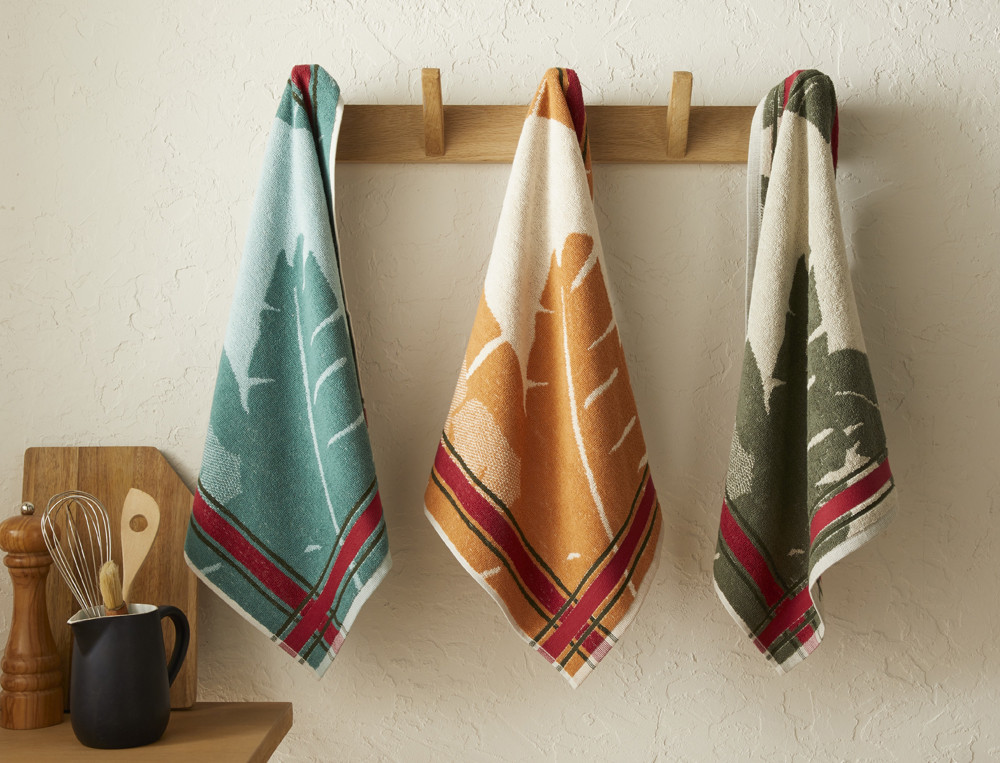 Lot de 3 essuie-mains-Feuilles de bananier
