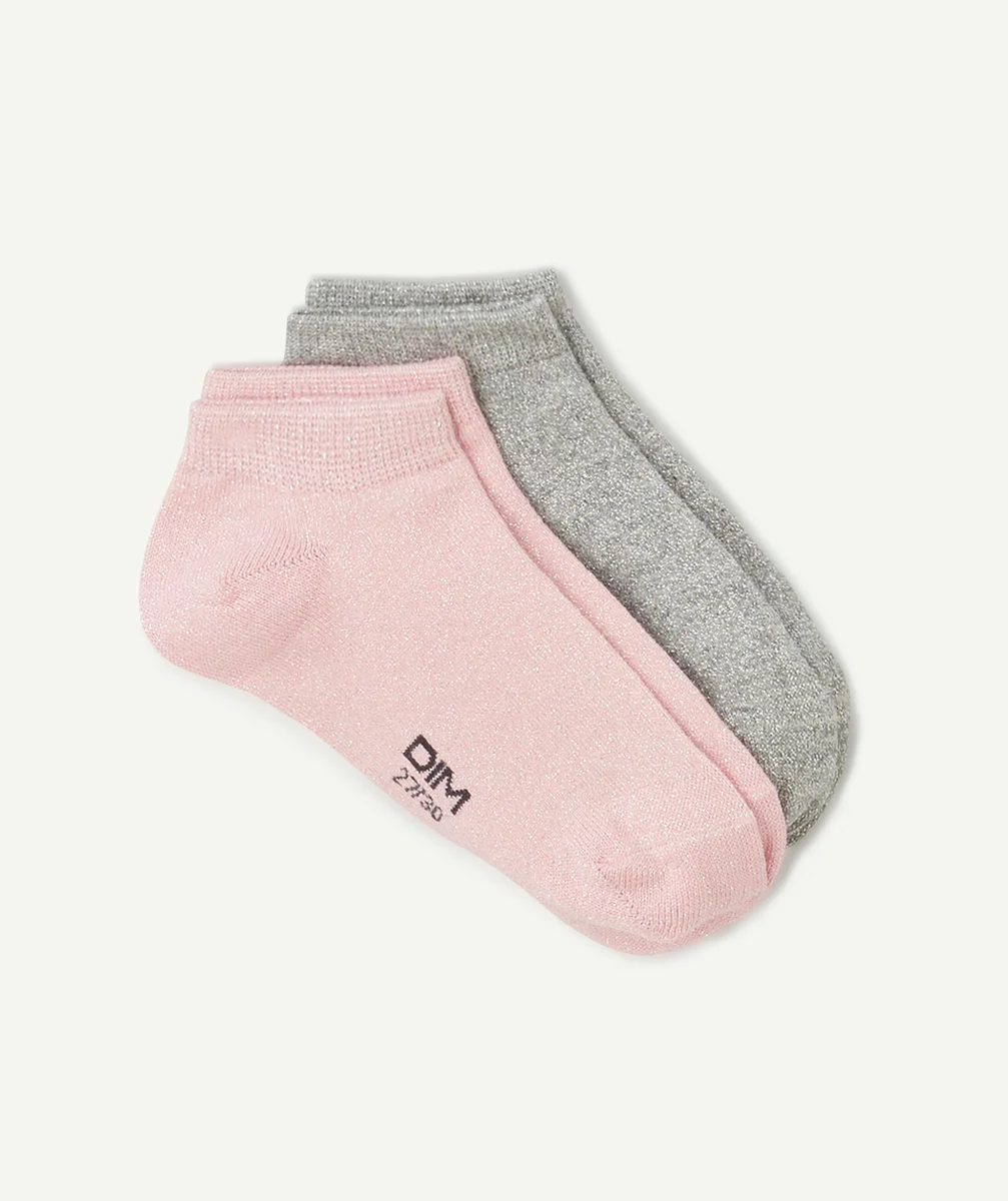 DIMlot de 2 paires de socquettes en coton lurex gris et rose