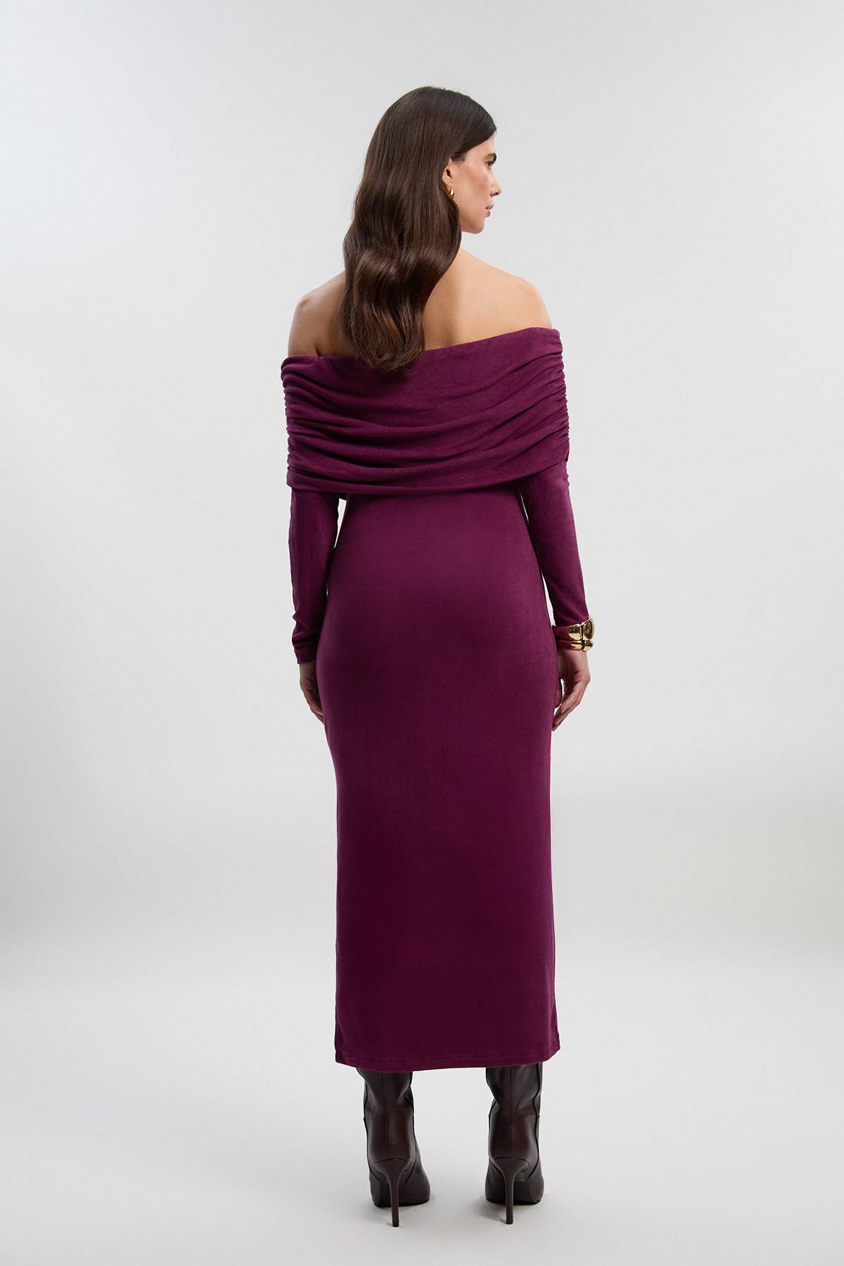 KarenMillen Robe Midi en Jersey Texturé Brossé à Épaules Dénudées