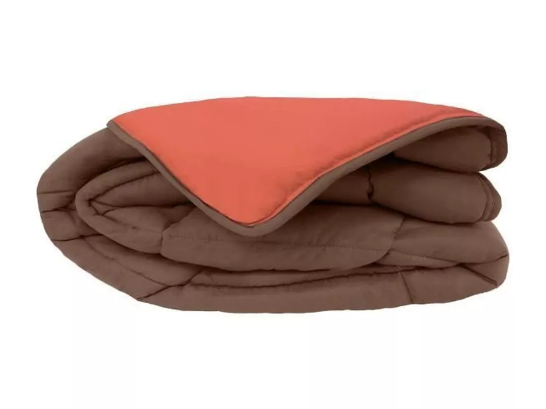 Couette chaude Microfibre 400 gr/m2 CALGARY Chocolat + Corail 140x200cm