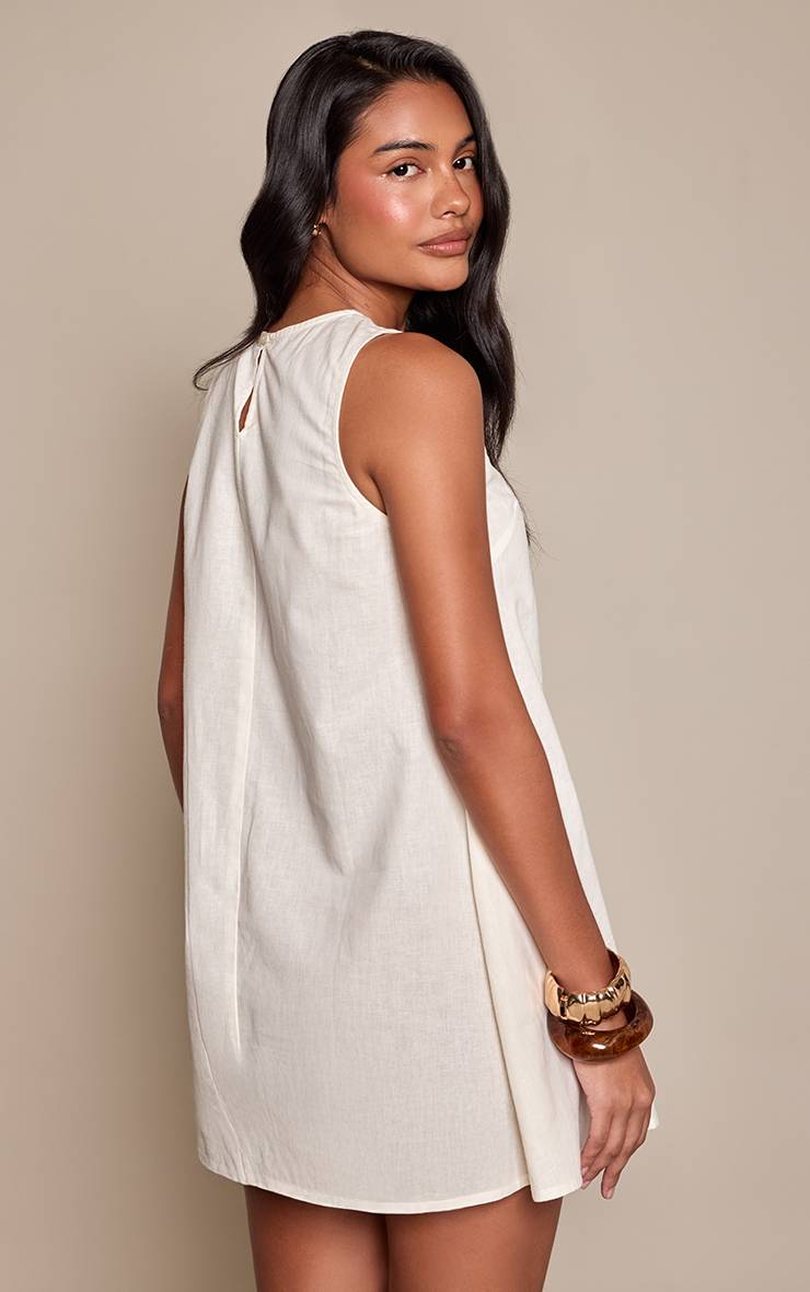 Crème Robe Droite Sans Manches Col Bateau Aspect Lin
