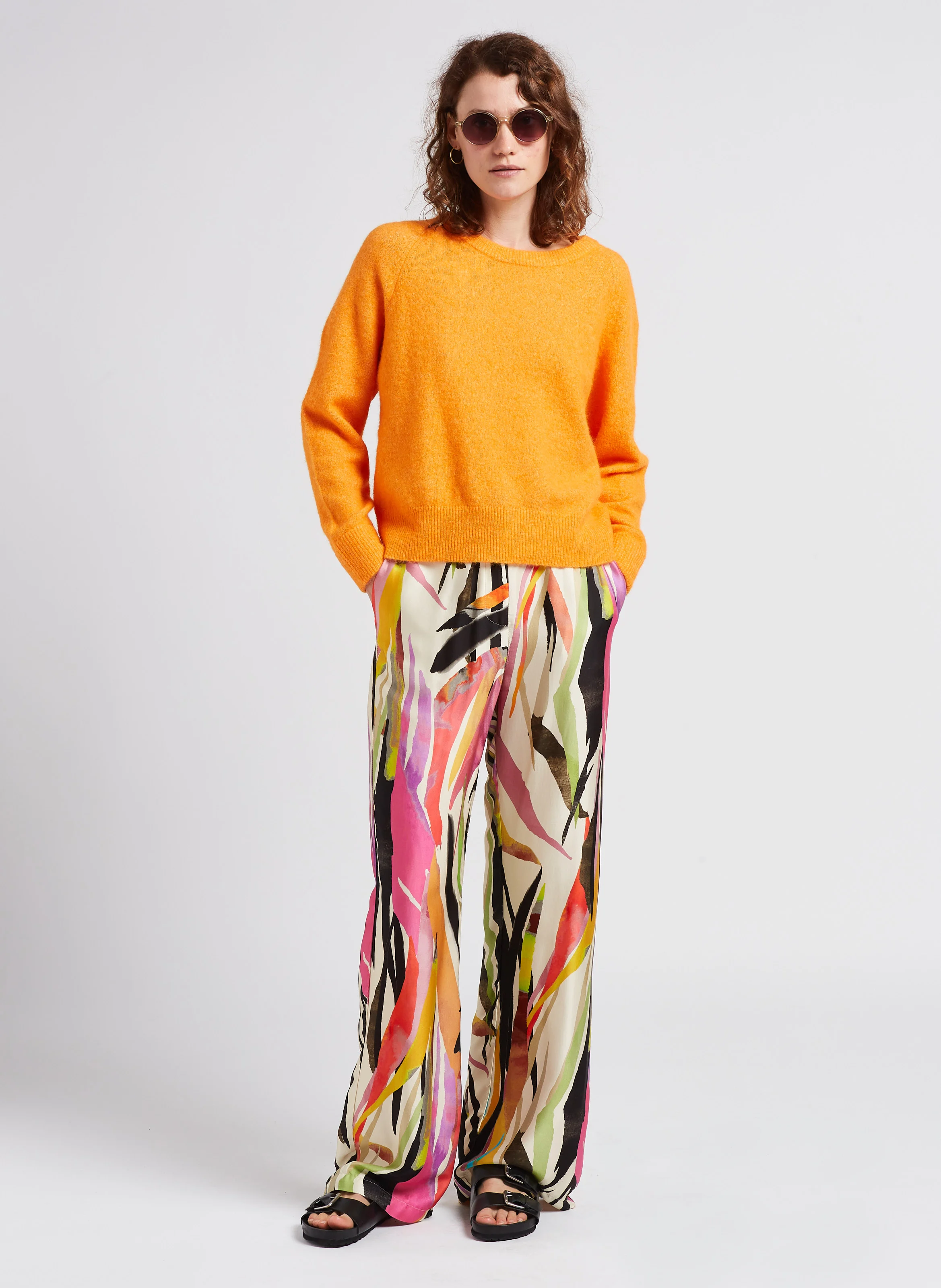 Pull col rond en laine mélangée | Orange