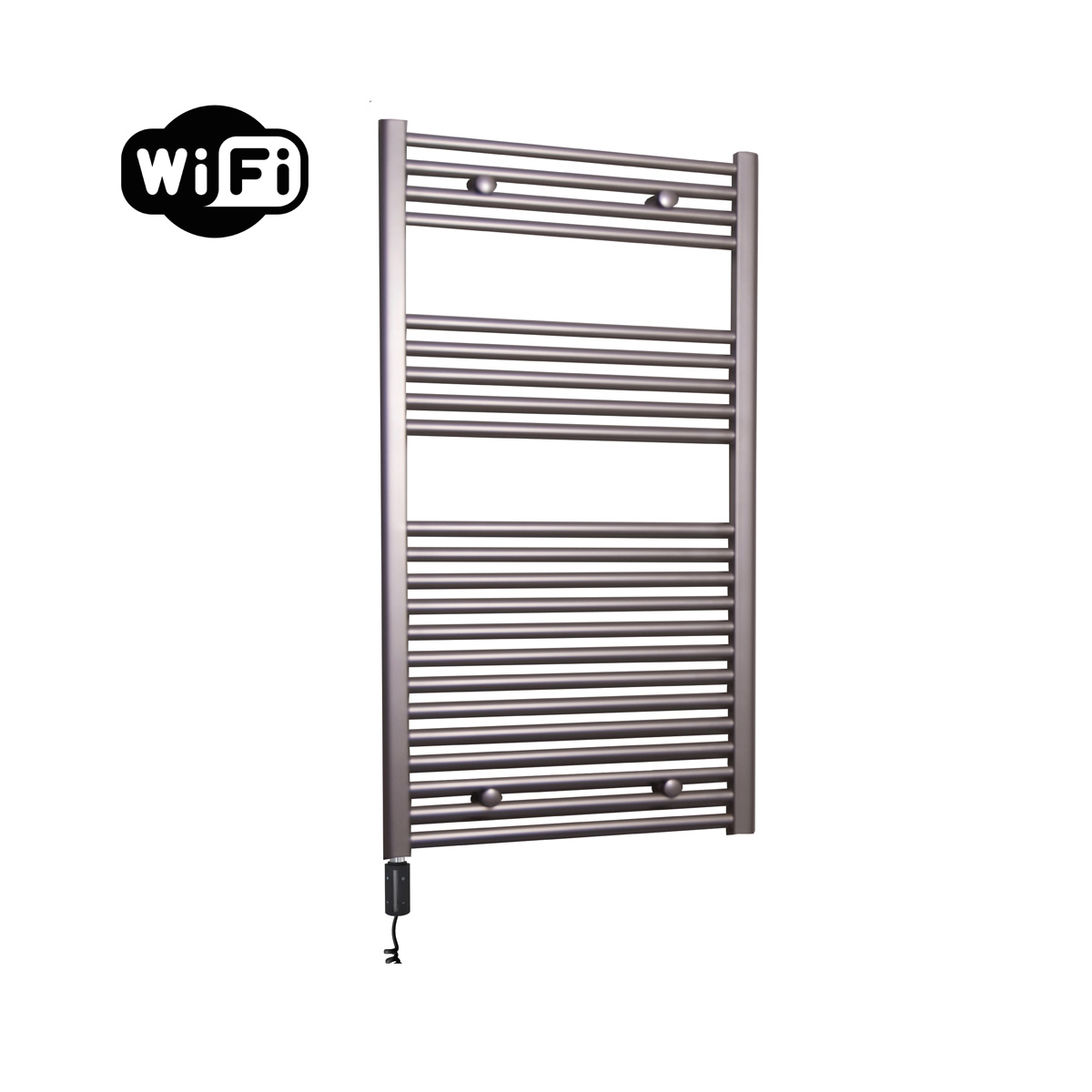 Sanicare elektrische design radiator 60x112cm inox-look met WiFi en thermostaat links zwart