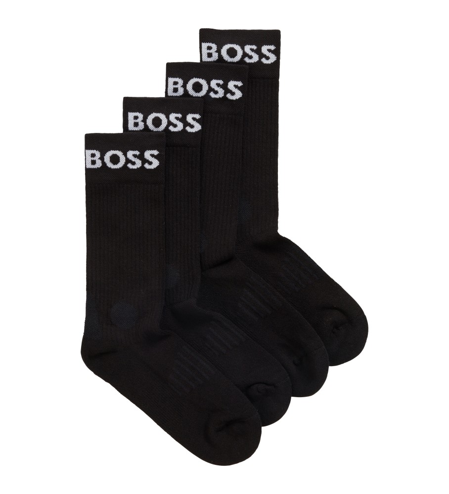 Pacote com 2 pares de meias curtas pretas elásticas da BOSS